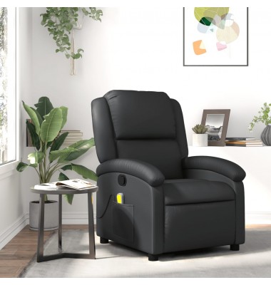  Atlošiamas masažinis krėslas, juodos spalvos, tikra oda - Foteliai, krėslai - 1