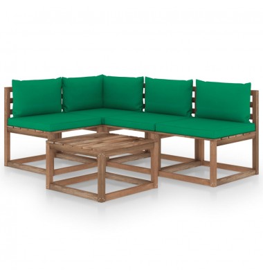  Sodo poilsio baldų komplektas su žaliomis pagalvėlėmis, 5 dalių