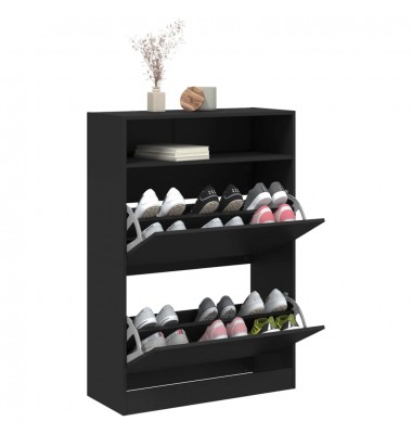 Batų spintelė su 2 atverčiamais stalčiais, juoda, 80x34x116cm - Spintelės ir lentynos batams - 4