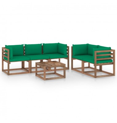  Sodo poilsio baldų komplektas su žaliomis pagalvėlėmis, 6 dalių