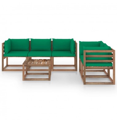 Sodo poilsio baldų komplektas su žaliomis pagalvėlėmis, 6 dalių - Lauko baldų komplektai - 2