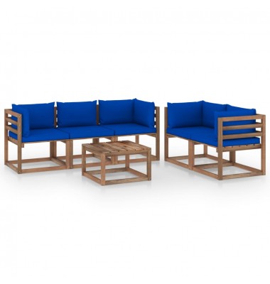  Sodo poilsio komplektas su mėlynomis pagalvėlėmis, 6 dalių - Lauko baldų komplektai - 1