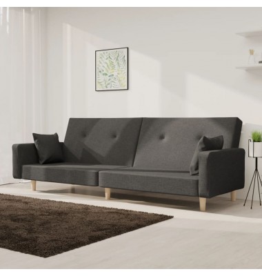 Dvivietė sofa-lova su dvejomis pagalvėmis, pilka, audinys - Sofos, sofos-lovos - 1