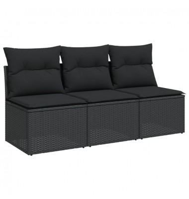  Trivietė sodo sofa su pagalvėlėmis, juodos spalvos, poliratanas - Lauko sofos, lovos - 2