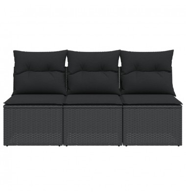  Trivietė sodo sofa su pagalvėlėmis, juodos spalvos, poliratanas - Lauko sofos, lovos - 4