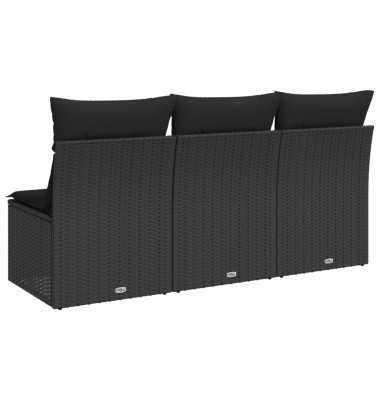  Trivietė sodo sofa su pagalvėlėmis, juodos spalvos, poliratanas - Lauko sofos, lovos - 6