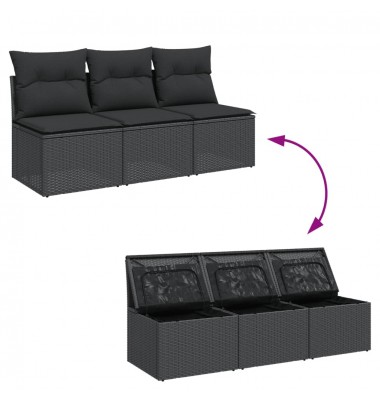  Trivietė sodo sofa su pagalvėlėmis, juodos spalvos, poliratanas - Lauko sofos, lovos - 7