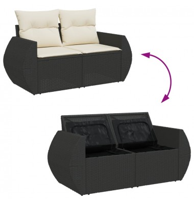  Dvivietė sodo sofa su pagalvėlėmis, juodos spalvos, poliratanas - Lauko sofos, lovos - 7