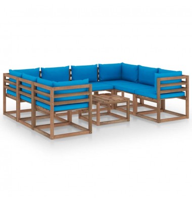  Sodo komplektas su šviesiai mėlynomis pagalvėlėmis, 9 dalių - Lauko baldų komplektai - 1