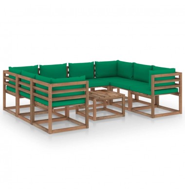  Sodo poilsio komplektas su žaliomis pagalvėlėmis, 9 dalių - Lauko baldų komplektai - 1