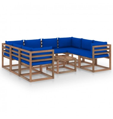  Sodo poilsio komplektas su mėlynomis pagalvėlėmis, 9 dalių - Lauko baldų komplektai - 1