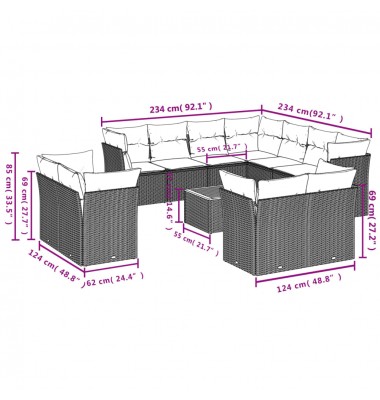  Sofos komplektas su pagalvėlėmis, 12 dalių, smėlio, poliratanas - Lauko baldų komplektai - 10