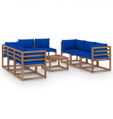  Sodo poilsio komplektas su mėlynomis pagalvėlėmis, 9 dalių - Lauko baldų komplektai - 1