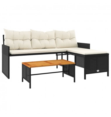  Sodo sofa su stalu/pagalvėlėmis, juoda, poliratanas, L formos - Lauko sofos, lovos - 2