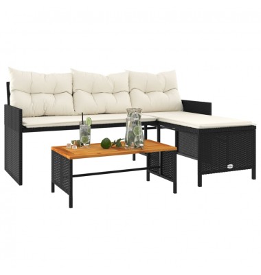  Sodo sofa su stalu/pagalvėlėmis, juoda, poliratanas, L formos - Lauko sofos, lovos - 4