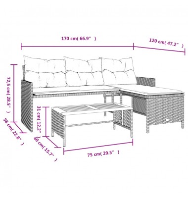  Sodo sofa su stalu/pagalvėlėmis, juoda, poliratanas, L formos - Lauko sofos, lovos - 10