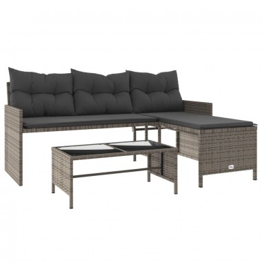  Sodo sofa su stalu/pagalvėlėmis, pilka, poliratanas, L formos - Lauko sofos, lovos - 2