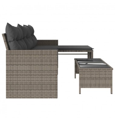  Sodo sofa su stalu/pagalvėlėmis, pilka, poliratanas, L formos - Lauko sofos, lovos - 6