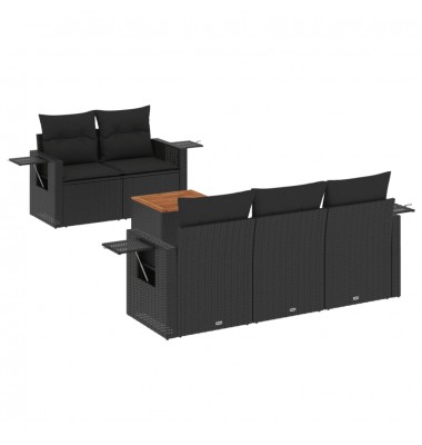  Sofos komplektas su pagalvėlėmis, 6 dalių, juodas, poliratanas - Moduliniai lauko baldai - 2