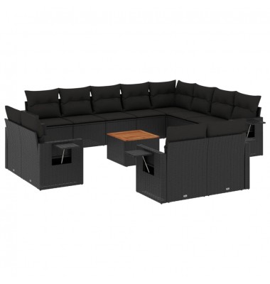  Sofos komplektas su pagalvėlėmis, 13 dalių, juodas, poliratanas - Moduliniai lauko baldai - 2