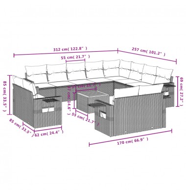  Sofos komplektas su pagalvėlėmis, 13 dalių, juodas, poliratanas - Moduliniai lauko baldai - 9