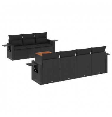  Sofos komplektas su pagalvėlėmis, 8 dalių, juodas, poliratanas - Moduliniai lauko baldai - 2