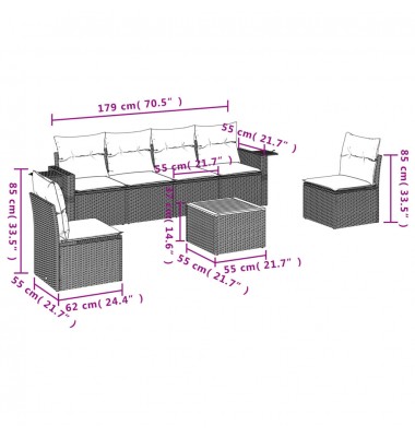  Sofos komplektas su pagalvėlėmis, 7 dalių, juodas, poliratanas - Moduliniai lauko baldai - 7