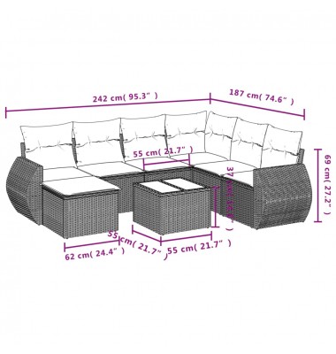  Sodo komplektas su pagalvėlėmis, 8 dalių, pilkas, poliratanas - Moduliniai lauko baldai - 9