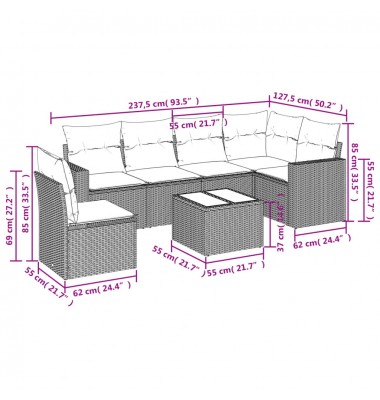  Sofos komplektas su pagalvėlėmis, 7 dalių, pilkas, poliratanas - Moduliniai lauko baldai - 3