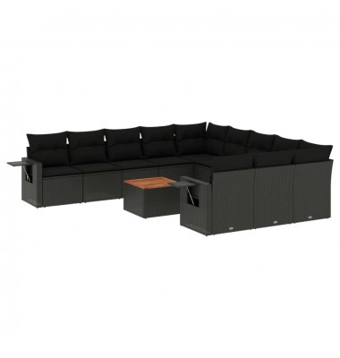  Sofos komplektas su pagalvėlėmis, 12 dalių, juodas, poliratanas - Moduliniai lauko baldai - 2