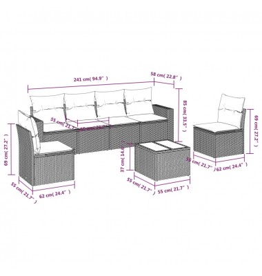  Sofos komplektas su pagalvėlėmis, 7 dalių, pilkas, poliratanas - Moduliniai lauko baldai - 3