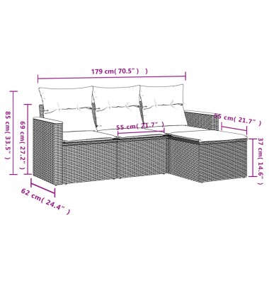  Sofos komplektas su pagalvėlėmis, 4 dalių, smėlio, poliratanas - Lauko baldų komplektai - 7