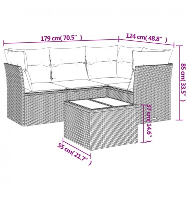 Sofos komplektas su pagalvėlėmis, 5 dalių, pilkas, poliratanas - Lauko baldų komplektai - 3