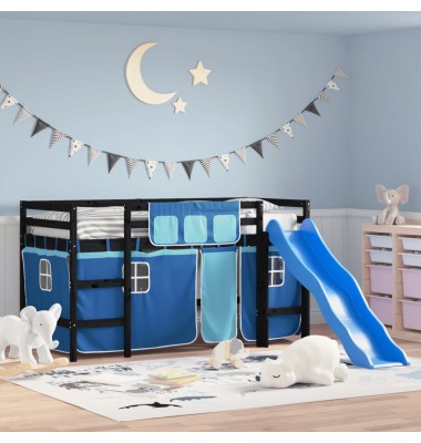 Aukšta vaikiška lova su užuolaidomis, mėlyna, 90x200cm, pušis - Lovos - 1