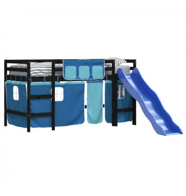 Aukšta vaikiška lova su užuolaidomis, mėlyna, 90x200cm, pušis - Lovos - 3
