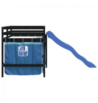 Aukšta vaikiška lova su užuolaidomis, mėlyna, 90x200cm, pušis - Lovos - 6