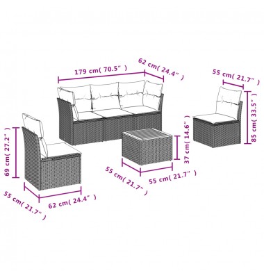  Sofos komplektas su pagalvėlėmis, 6 dalių, juodas, poliratanas - Lauko baldų komplektai - 10