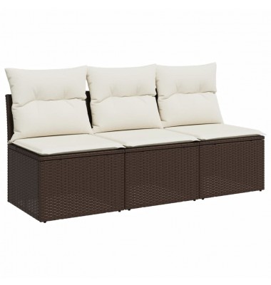  Trivietė sodo sofa su pagalvėlėmis, ruda, poliratanas - Lauko sofos, lovos - 2