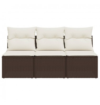  Trivietė sodo sofa su pagalvėlėmis, ruda, poliratanas - Lauko sofos, lovos - 4