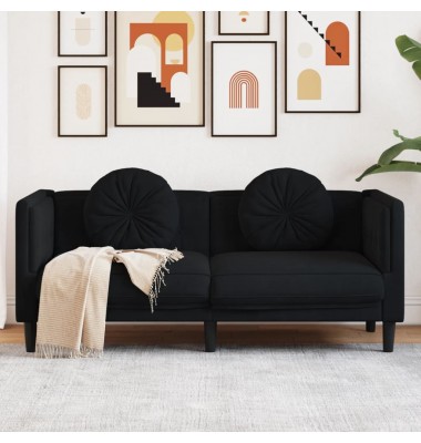  Dvivietė sofa su pagalvėlėmis, juodos spalvos, aksomas - Sofos, sofos-lovos - 1