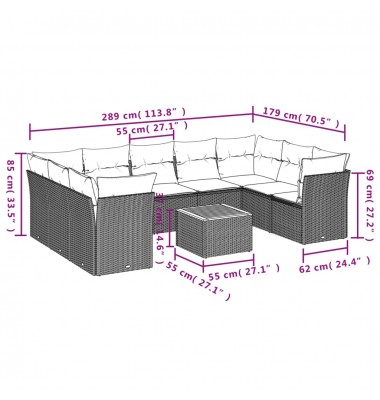 Sodo komplektas su pagalvėlėmis, 10 dalių, juodas, poliratanas - Lauko baldų komplektai - 10
