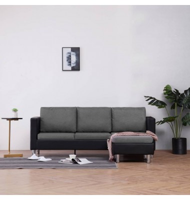  Trivietė sofa su pagalvėlėmis, juodos spalvos, dirbtinė oda - Sofos, sofos-lovos - 1