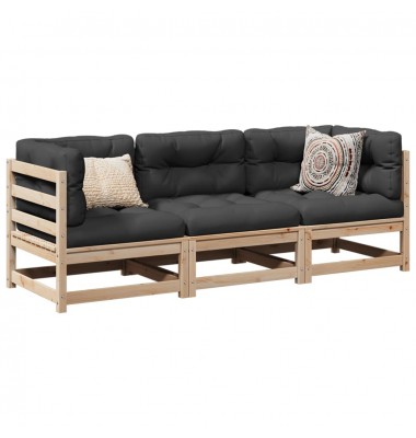  Sodo sofos komplektas su pagalvėlėmis, 3 dalių, pušies masyvas - Lauko baldų komplektai - 1