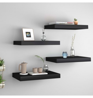  Pakabinamos sieninės lentynos, 4vnt., juodos, 40x23x3,8cm, MDF - Pakabinamos lentynos, spintelės - 1