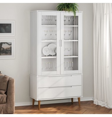  Vitrininė spintelė MOLDE, balta, 90x35x175cm, pušies masyvas - Pastatomos lentynos, spintelės - 1