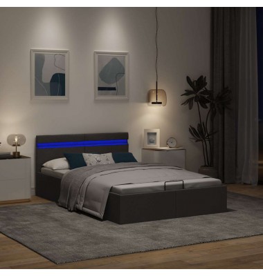  Lovos rėmas su LED ir daiktadėže, pilkas, 140x200cm, audinys  - Lovos - 5
